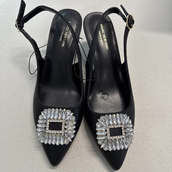 Marc New York Andrew Marc Women's SlingbackShoes Rhinestones Heeled Black Size 7 - Picture 1 of 7